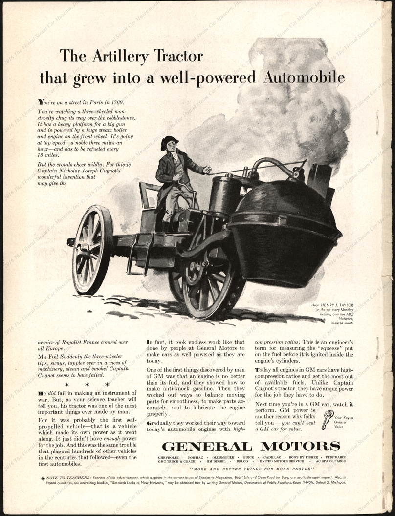 Cugnot Steam Wagon, General Motors Magazine Advertisement, March 1950, The Grade Teacher Magazine